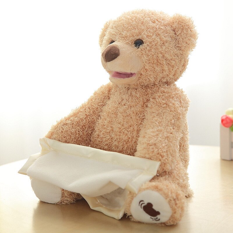 30cm Peek a Boo Teddy Bear Play Hide Seek Lovely Cartoon Stuffed Kids Birthday Xmas Gift Cute Electric Music Bear Plush Toy New